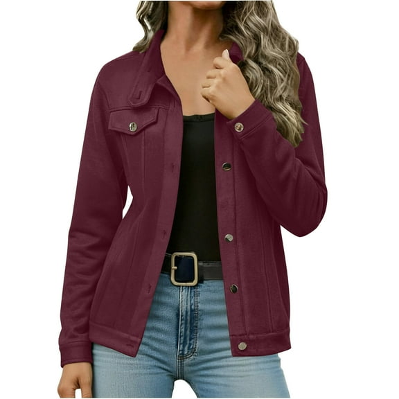 ZQUUVOU Women's Short Leather Jacket Solid Color Faux Suede Collared Trendy Vintage Outerwear for Winter Spring Burgundy