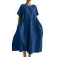 thumbnail image 1 of ZQUUVOU Women's Short Sleeve Dress Oversized Summer Round Neck Knee Length Staple Piece Casual Loungewear Outfit Blue, 1 of 5