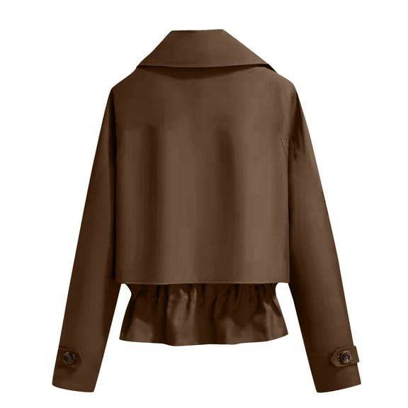 ZQUUVOU Women's Short Trench Coat Double Breasted Notch Lapel Cropped Jacket Waist Dstring Fall Trendy Work Outerwear Brown