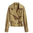 thumbnail image 1 of ZQUUVOU Women's Short Trench Coat Double Breasted Notch Lapel Cropped Jacket Waist Dstring Fall Trendy Work Outerwear Khaki, 1 of 6