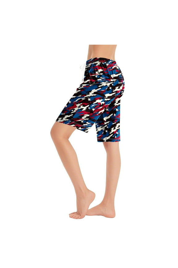 Women's Shorts Boho Printes Drawstring Pocket Casual Lounge Pants(E-Multicolor,XL)