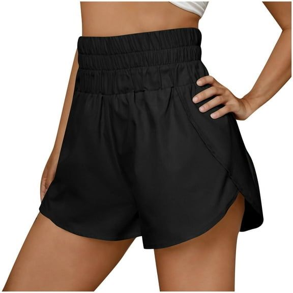ZQUUVOU Women's Shorts High Waisted Solid Color Elastic Casual Summer Pant(Black,S)