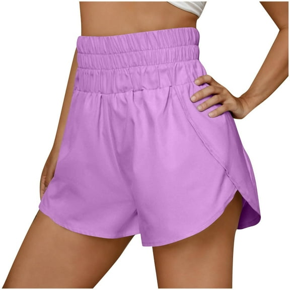 ZQUUVOU Women's Shorts High Waisted Solid Color Elastic Casual Summer Pant(Purple,M)