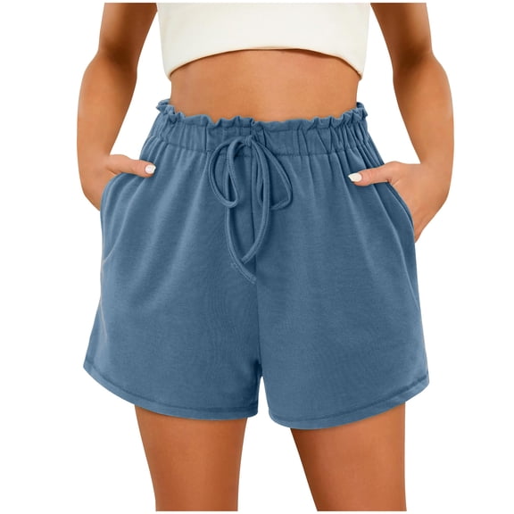 ZQUUVOU Women's Shorts Solid Color Drawstring Yoga Sport Shorts(Navy,M)