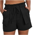 thumbnail image 1 of ZQUUVOU Women's Shorts Solid Color High Waist Drawstring Loose Pocket Shorts(Black,S), 1 of 8