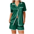 thumbnail image 1 of ZQUUVOU Women's Silk Pajamas Set Summer Short Sleeve Button Tops Shorts 2 Piece Set Casual Loungewear Suit Green, 1 of 8