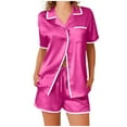 thumbnail image 1 of ZQUUVOU Women's Silk Pajamas Set Summer Short Sleeve Button Tops Shorts 2 Piece Set Casual Loungewear Suit Hot Pink, 1 of 8