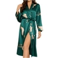 thumbnail image 1 of ZQUUVOU Women's Silk Robe Valentines Kimono Bathrobe Short Ruffle Belted Robes Bridesmaids Sleepwear Pajama Sets Green, 1 of 7