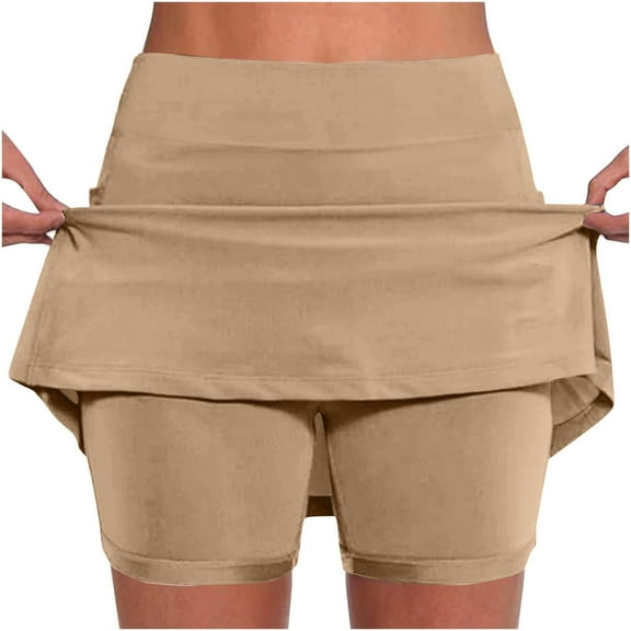 Gpaecead Women's Skort Solid Color Mid-Waist Sports Casual Skirt Pants(Khaki,M)