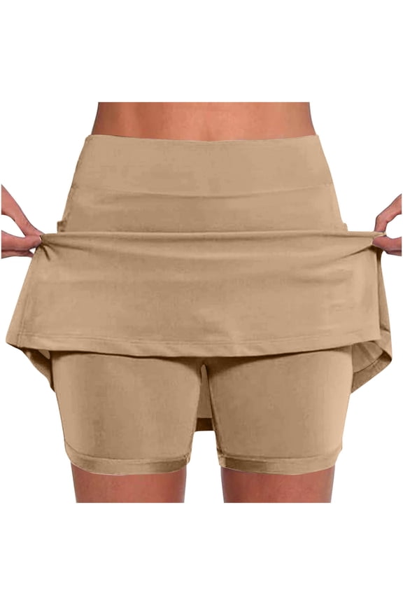 Gpaecead Women's Skort Solid Color Mid-Waist Sports Casual Skirt Pants(Khaki,M)