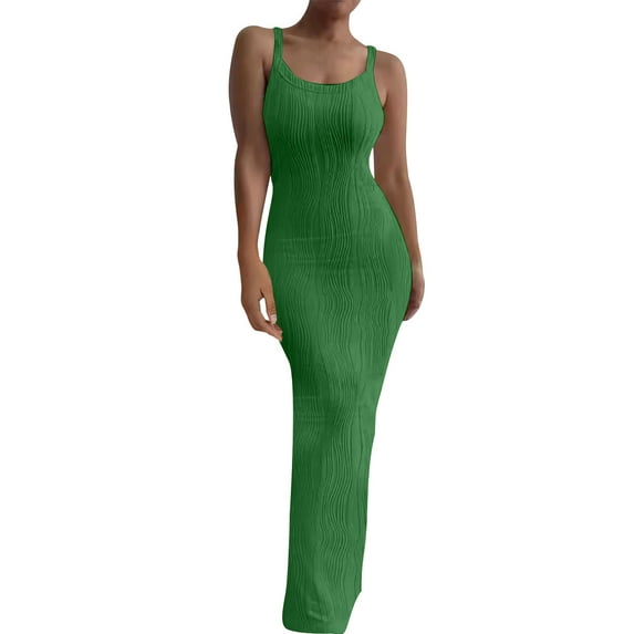 ZQUUVOU Women's Sleeveless Bodycon Maxi Dress Spaghetti Strap Elegant Formal Gown Wedding Guest Evening Dress Green