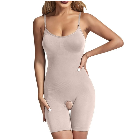 ZQUUVOU Women's Sleeveless Bodysuit Yoga Underwear Shapewear Workout One Piece Outfits Ribbed Going Out Bodycon Shorts Khaki B