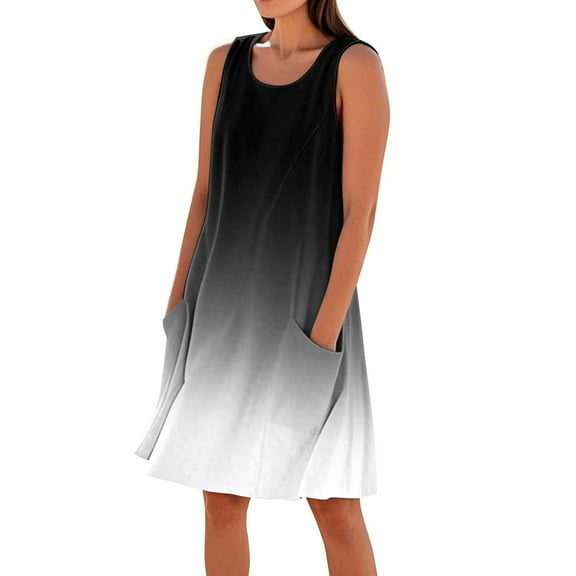 ZQUUVOU Women's Sleeveless Dress Cotton Blend Loose Mini Dress with Pockets Comfortable Knee Length Outfit Summer Black
