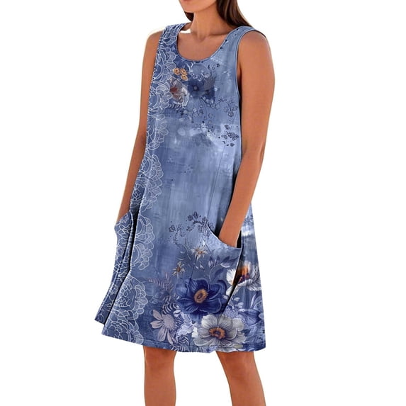 ZQUUVOU Women's Sleeveless Dress Cotton Blend Loose Mini Dress with Pockets Comfortable Knee Length Outfit Summer Multicolor B