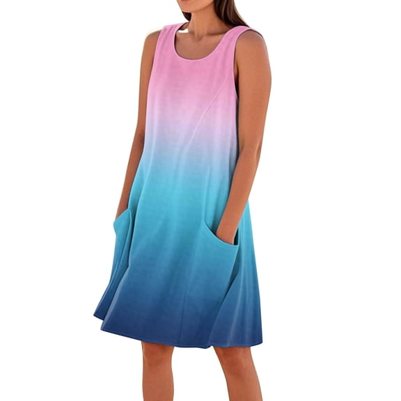 ZQUUVOU Women's Sleeveless Dress Cotton Blend Loose Mini Dress with Pockets Comfortable Knee Length Outfit Summer Pink