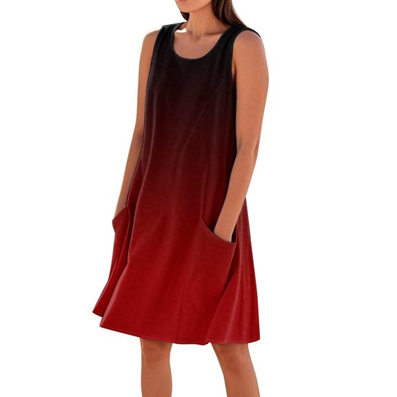 ZQUUVOU Women's Sleeveless Dress Cotton Blend Loose Mini Dress with Pockets Comfortable Knee Length Outfit Summer Red