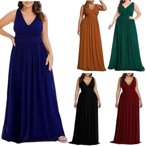 ZQUUVOU Women's Sleeveless Formal Dress V Neck Floor Length Gown Summer Party Evening Formal Wedding Guest Dresses Brown