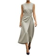 thumbnail image 1 of ZQUUVOU Women's Sleeveless Maxi Dress Round Neck Tie Front Side Slit Loose Formal Cocktail Party Gown Dresses Khaki, 1 of 6