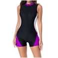 thumbnail image 1 of ZQUUVOU Women's Sleeveless Rash Guard Boyleg Color Block Zip Front One Piece Swimsuit Slimming Athletic Surfing Swimwear Purple, 1 of 7