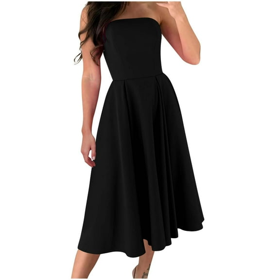 ZQUUVOU Women's Sleeveless Smock Dress Strapless Boned Corset Side Zipper Pocket Casual Mini Dress for Wedding Cocktail Black