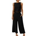 thumbnail image 1 of ZQUUVOU Women's Sleeveless Suit Crop Top Side Pocket Wide Leg Pants 2 Piece Set Summer Loose Casual Outfit Black, 1 of 8