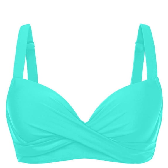 ZQUUVOU Women's Solid Bikini Top Twist Front Push Up Padded Adjustable Ties Ruffle Vintage Tops Bathing Suit Blue