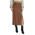 thumbnail image 1 of ZQUUVOU Women's Solid Bodycon Skirt High Waist Side Zipper Slit Summer Slim Pencil Midi Skirt Daily Office Brown, 1 of 8