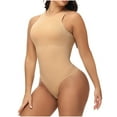 thumbnail image 1 of ZQUUVOU Women's Solid Color Bodysuit with Padded Cups Snap Crotch Tummy Control High Elasticity Shapewear Bodysuit Beige, 1 of 5