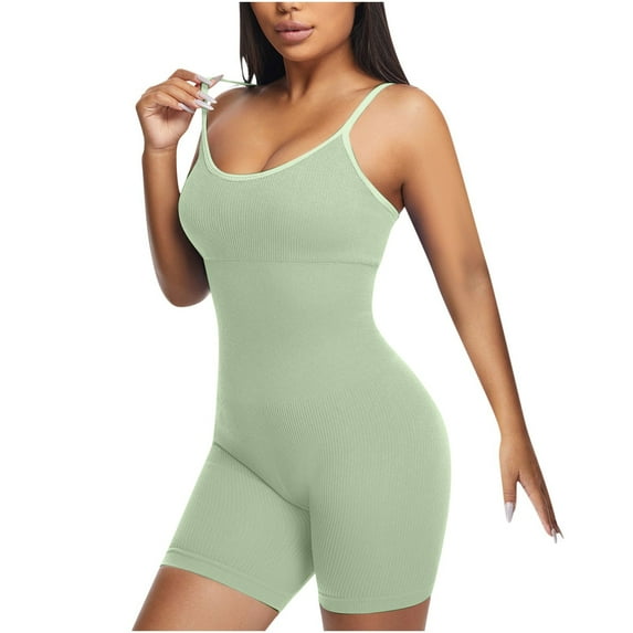 ZQUUVOU Women's Solid Color Workout Bodysuit Tummy Control Sleeveless Shapewear for Tight Fitting Corset Yoga Gym Athletic Yellow