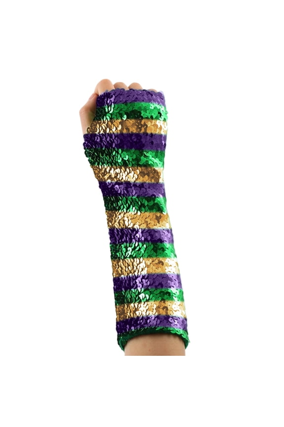 Women's Sparkly Sequins Gloves Long Fingerless Stretchy Festival Gloves Carnival Glitter Party Accessory Yellow