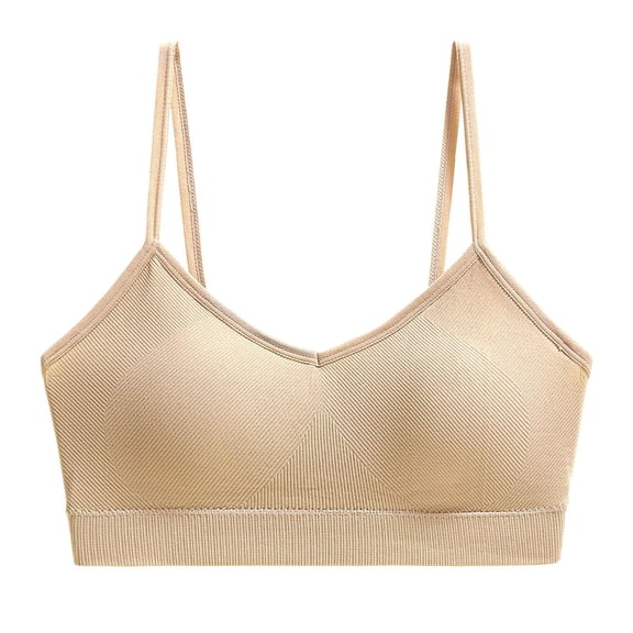 ZQUUVOU Women's Sports Bra Low Impact Thin Straps Yoga Workout Bras Full Coverage Supportive Seamless Wireless Bras Beige