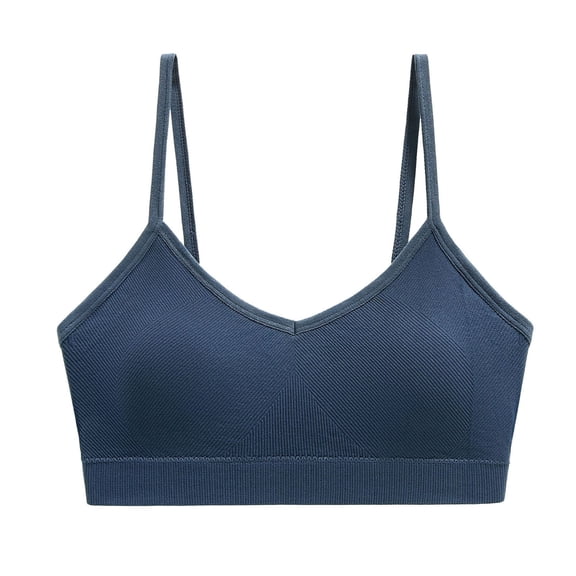 ZQUUVOU Women's Sports Bra Low Impact Thin Straps Yoga Workout Bras Full Coverage Supportive Seamless Wireless Bras Dark Blue