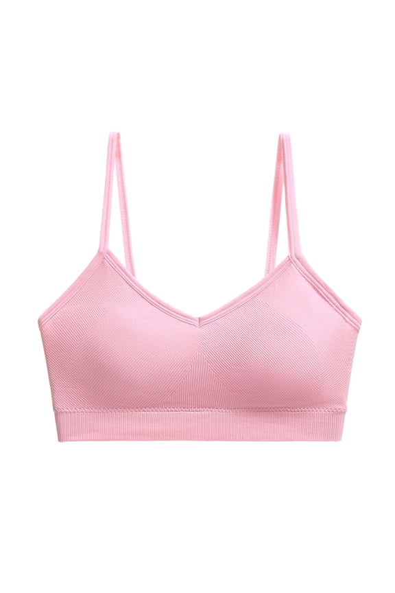 Women's Sports Bra Low Impact Thin Straps Yoga Workout Bras Full Coverage Supportive Seamless Wireless Bras Pink
