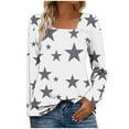 thumbnail image 1 of ZQUUVOU Women's Star Print T-Shirts Long Sleeve Asymmetrical Button Collar Loose Casual Graphic Tops Streetwear White, 1 of 7