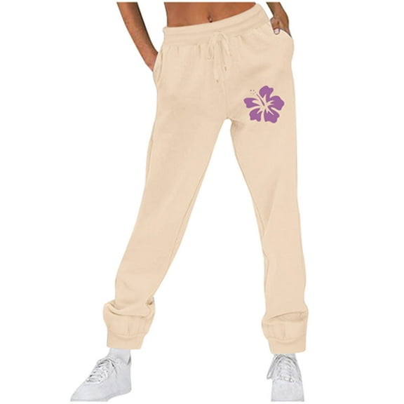 ZQUUVOU Women's Straight Leg Sweatpant High Waisted Drawstring Workout Fall Casual Sweat Pants with Pocket Khaki A