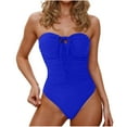 thumbnail image 1 of ZQUUVOU Women's Strapless Bathing Suits Ruched Bandeau One Piece Swimsuit High Cut Drawstring Front Beach Resort Wear Blue, 1 of 5