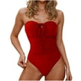 thumbnail image 1 of ZQUUVOU Women's Strapless Bathing Suits Ruched Bandeau One Piece Swimsuit High Cut Drawstring Front Beach Resort Wear Red, 1 of 5