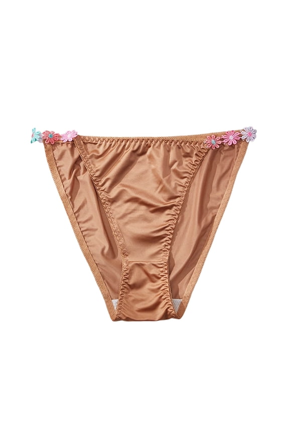 Women's String Bikini Panties Low Rise Floral Thin Strap French Cut Underwear Breathable Stretchy Fashion Brief Coffee