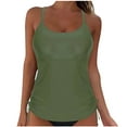 thumbnail image 1 of ZQUUVOU Women's String Swimsuit Top Cami Solid Color Ruffle Built In Soft Bra Tankini Top Tummy Control Swimsuits Olive Green, 1 of 4