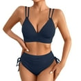 thumbnail image 1 of ZQUUVOU Women's String Triangle Bikini Set Solid Color Athletic Two Piece Swimsuit Drawstring V Neck Tops with Padded Navy, 1 of 6
