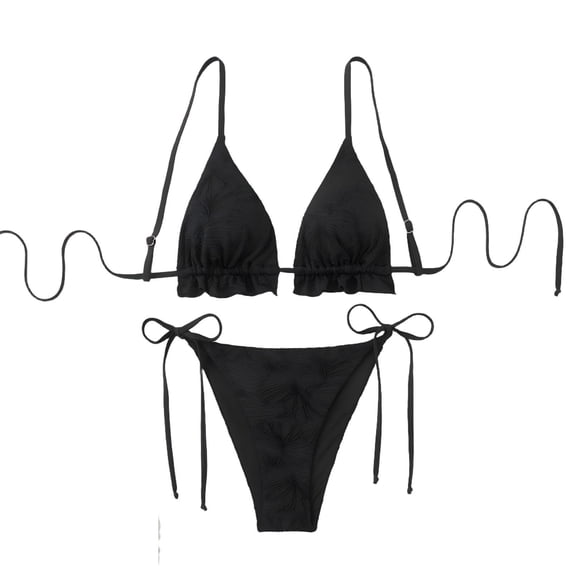 ZQUUVOU Women's String Triangle Bikini Set Solid Color Tie Back Bikini Cutout Two Piece Swimsuit for Women Beach Party Black
