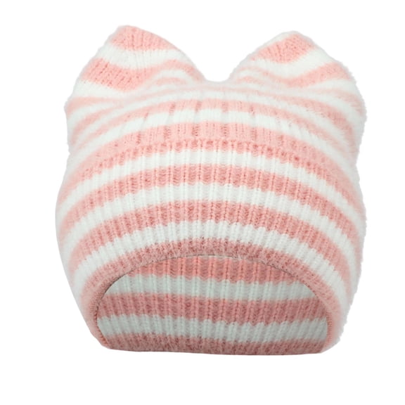 ZQUUVOU Women's Stripe Pattern Ear Knit Hat Fall Winter Thick Thermal Ear Protection Yarn Warm Slouchy Beanie Pink