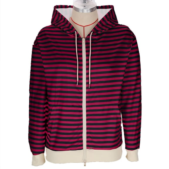 ZQUUVOU Women's Striped Hooded Tops with Adjustable Drawstring Front Zip Trendy Casual Pocketed Sweatshirts Blouse Ladies Shirts Burgundy