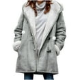 thumbnail image 1 of ZQUUVOU Women's Suede Fleece Coats Long Fashion Horn Button Plush Thicken Hooded Jackets Sherpa Lined Warm Coat Gray, 1 of 7