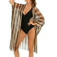 thumbnail image 1 of ZQUUVOU Women's Summer Beach Cover Up Striped Sheer Mesh Fringe Kimono Loose Fit Wrap Bikini Swimsuit Loose Cardigan Capes Gold, 1 of 5