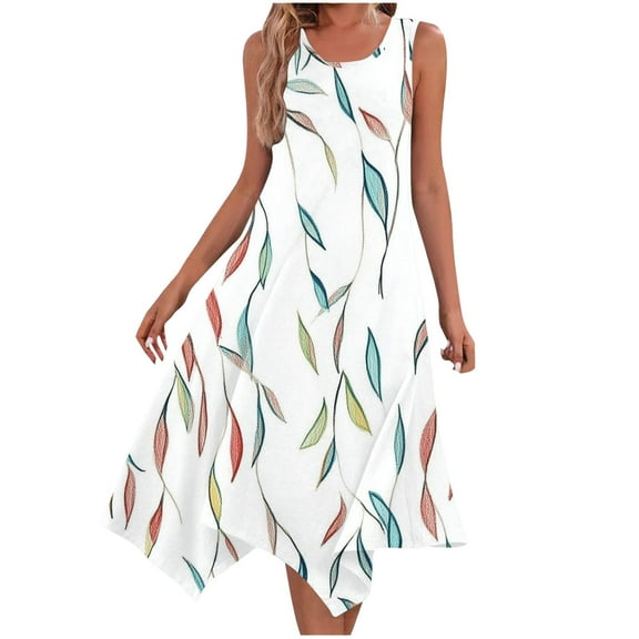 ZQUUVOU Women's Summer Casual Dress Boho Sleeveless Tank Dress A-White,S