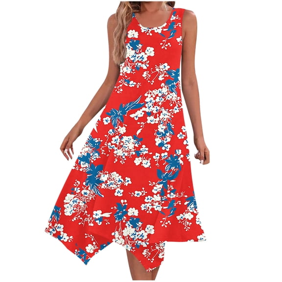 ZQUUVOU Women's Summer Casual Dress Boho Sleeveless Tank Dress D-Red,2XL