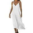 thumbnail image 1 of ZQUUVOU Women's Summer Dress Cotton Linen Strap Spaghetti Sleeveless V Neck Dress White,M, 1 of 6