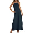 thumbnail image 1 of ZQUUVOU Women's Summer Dress Spaghetti Strap Solid Color Maxi Dress Navy,M, 1 of 9