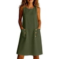 thumbnail image 1 of ZQUUVOU Women's Summer Linen Dress Sleeveless Round Neck Loose Fit Sundress with Pocket Casual Summer Vacation Outfits Green, 1 of 6